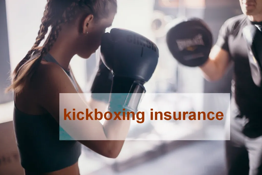 Woman in boxing gloves working pads, overlaid with the words kickboxing insurance