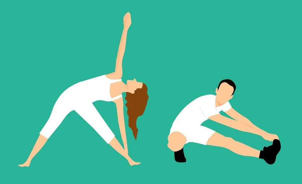 Illustration of two people stretching on a green background